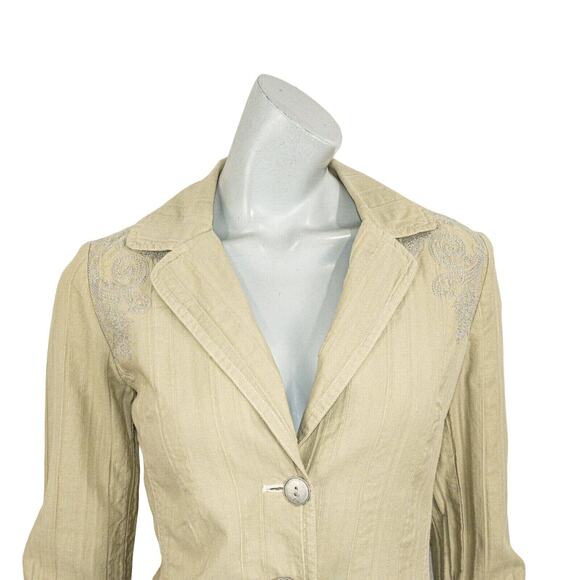 JOHNNY WAS Beige Blazer Jacket Khaki Embroidered Women's size Small - Picture 8 of 10